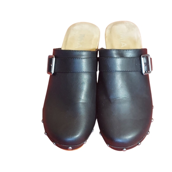MIA Black Vegan Leather Silver Studded Clogs with Wooden Heel - Picture 4 of 14